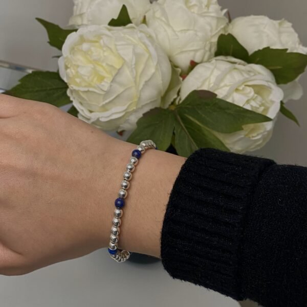 BRACELET ARGENT ET LAPIS LAZULI Bracelet Perles Argent 5 mm et Semi-Précieuses