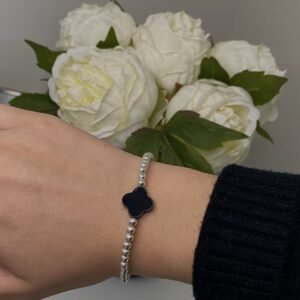 Bracelet Perles Argent et Trefle Onyx