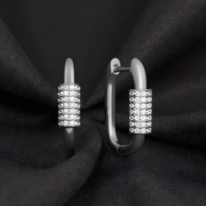 Boucles d'Oreilles Rectangulaires Argent et Zircon