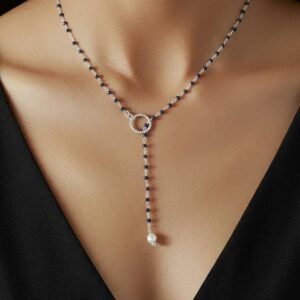 Collier Y en Argent et Jade Bleu