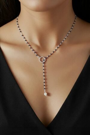 Collier Y en Argent et Jade Bleu