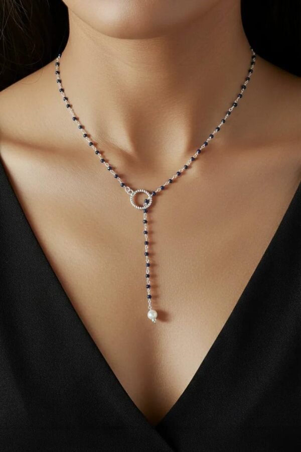 Collier Y en Argent et Jade Bleu